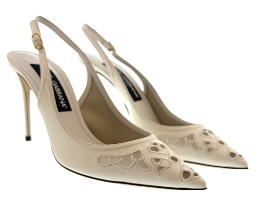 Dolce & Gabbana White Pointed Eyelet Slingbacks-EU39