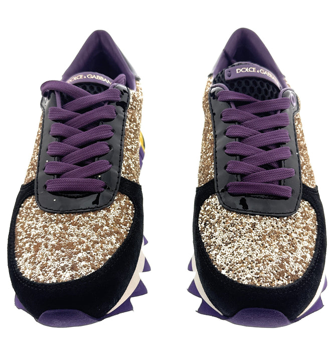 Dolce & Gabbana Black/Gold Glitter Lace Up Low Top Sneakers-EU36.5