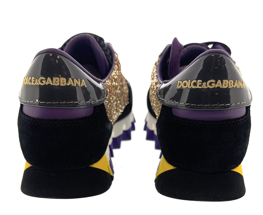 Dolce & Gabbana Black/Gold Glitter Lace Up Low Top Sneakers-EU36.5
