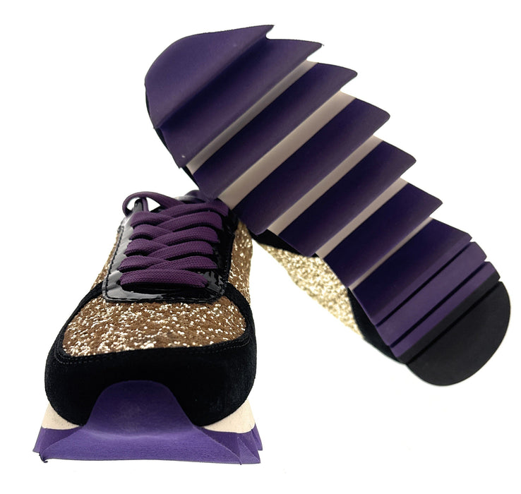 Dolce & Gabbana Black/Gold Glitter Lace Up Low Top Sneakers-EU36.5