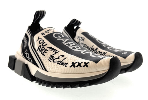 Dolce & Gabbana White/Black Logo Knit Slip On Sneakers-EU36