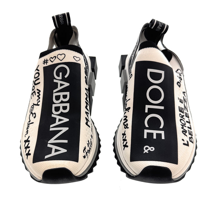 Dolce & Gabbana White/Black Logo Knit Slip On Sneakers-EU36