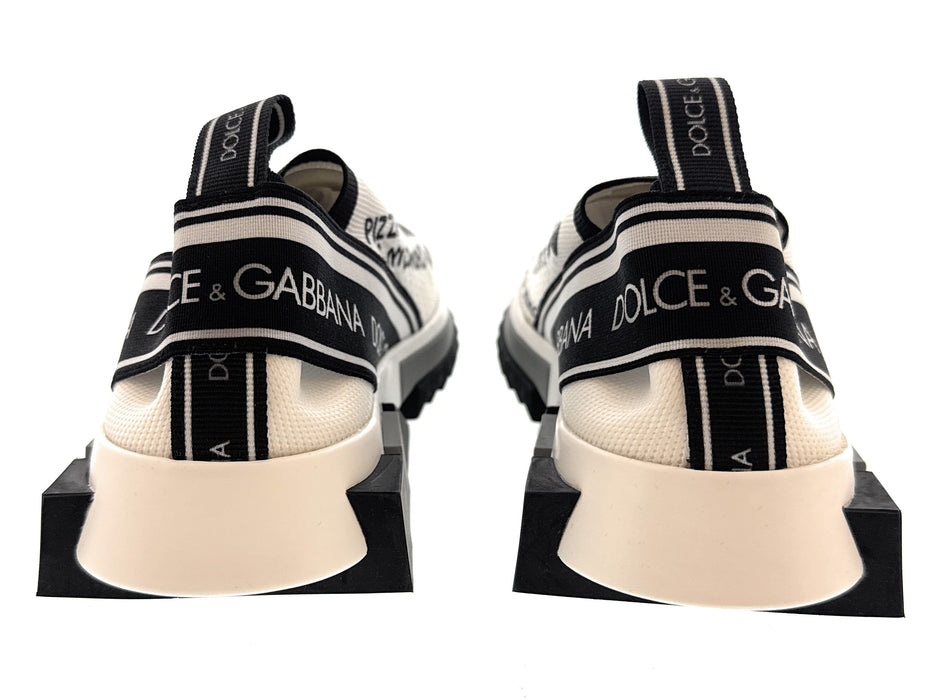 Dolce & Gabbana White/Black Logo Knit Slip On Sneakers-EU36