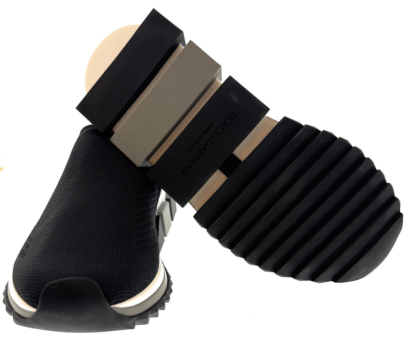 Dolce & Gabbana Black Logo Knit Slip On Sneakers-EU35