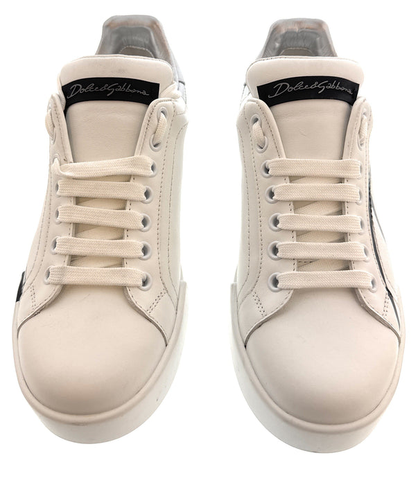 Dolce & Gabbana White Graffiti Logo Leather Sneakers-EU35.5