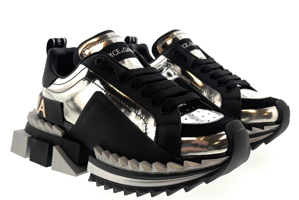 Dolce & Gabbana Daymaster Metallic Silver Chunky Sneakers Black White-EU35