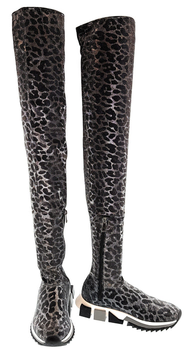 Dolce & Gabbana Leopard Print Stretch Over-the-Knee Sock Boots
-EU37.5