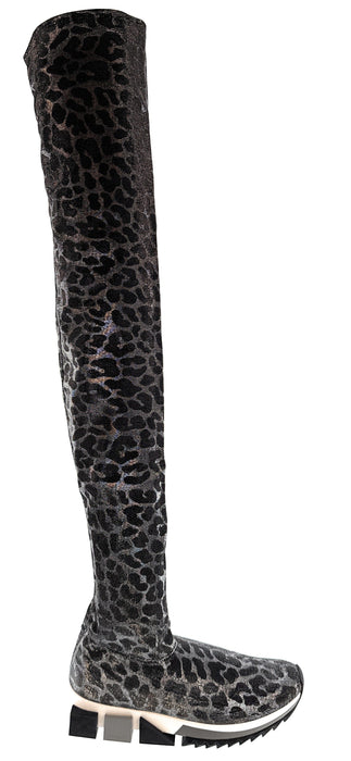Dolce & Gabbana Leopard Print Stretch Over-the-Knee Sock Boots
-EU37.5