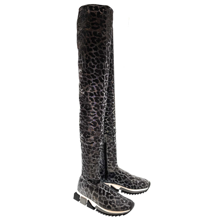 Dolce & Gabbana Leopard Print Stretch Over-the-Knee Sock Boots
-EU37.5