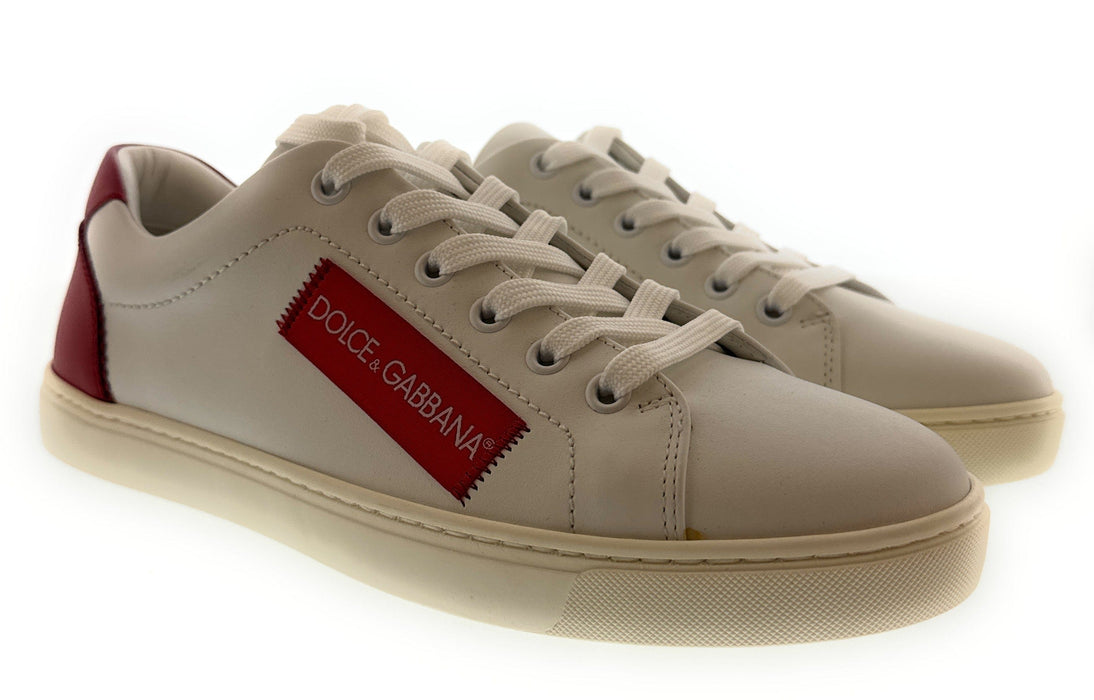 Dolce & Gabbana White Leather Logo Patch Low-Top Sneakers Red Detail-EU37