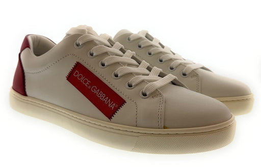 Dolce & Gabbana White Leather Logo Patch Low-Top Sneakers Red Detail-EU37