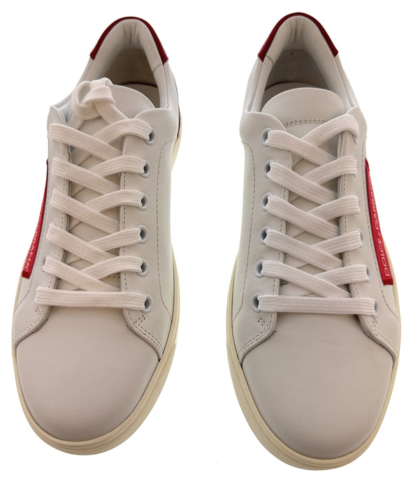Dolce & Gabbana White Leather Logo Patch Low-Top Sneakers Red Detail-EU37