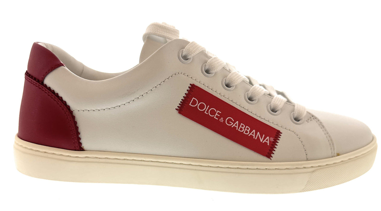 Dolce & Gabbana White Leather Logo Patch Low-Top Sneakers Red Detail-EU37
