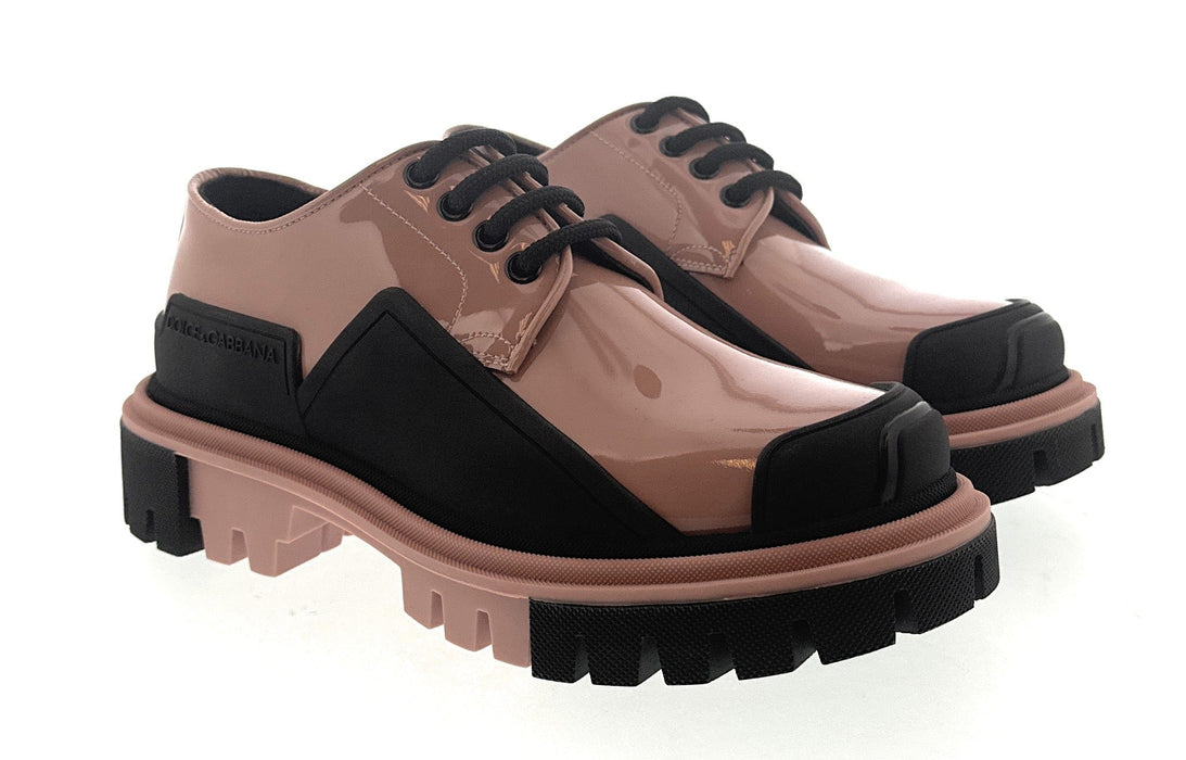 Dolce & Gabbana Nude Patent Leather Chunky Lace-Up Derby Shoes-EU35