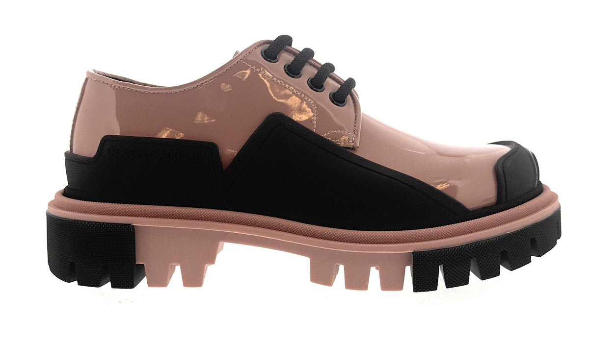 Dolce & Gabbana Nude Patent Leather Chunky Lace-Up Derby Shoes-EU35
