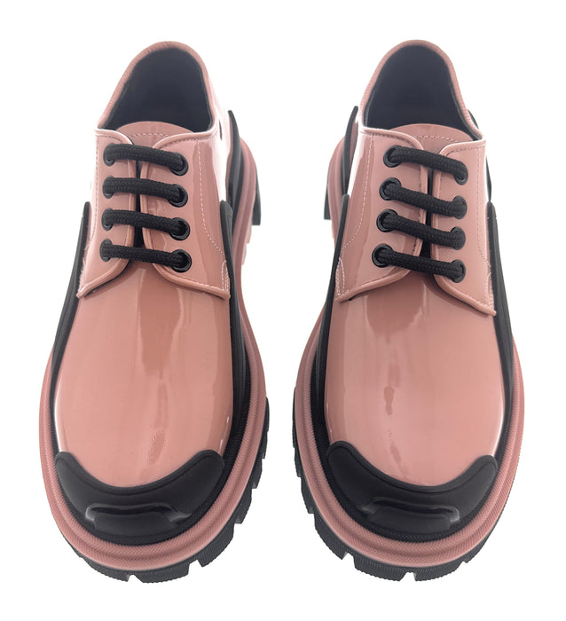Dolce & Gabbana Nude Patent Leather Chunky Lace-Up Derby Shoes-EU35