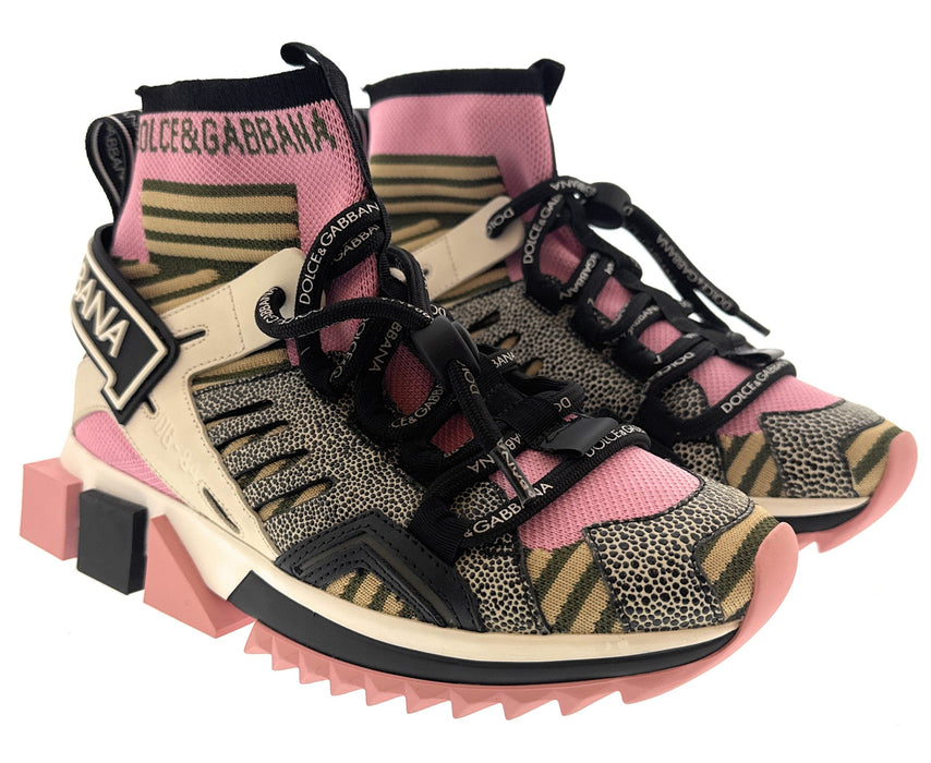 Dolce & Gabbana Pink Multicolor Sock High-Top Sneakers-EU35