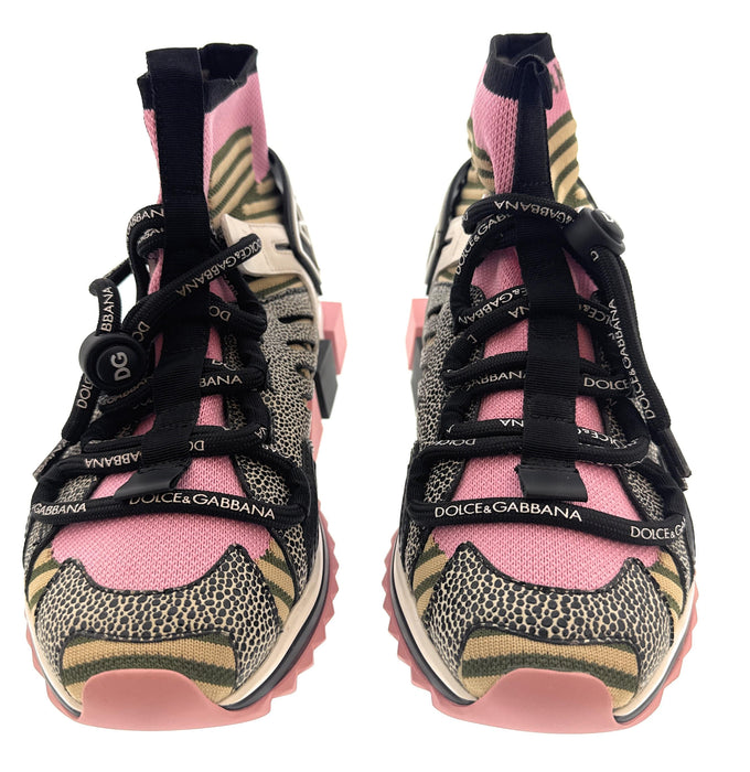 Dolce & Gabbana Pink Multicolor Sock High-Top Sneakers-EU35