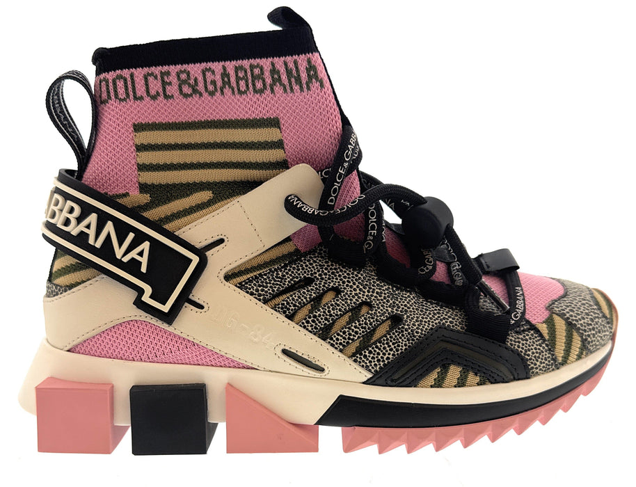 Dolce & Gabbana Pink Multicolor Sock High-Top Sneakers-EU35