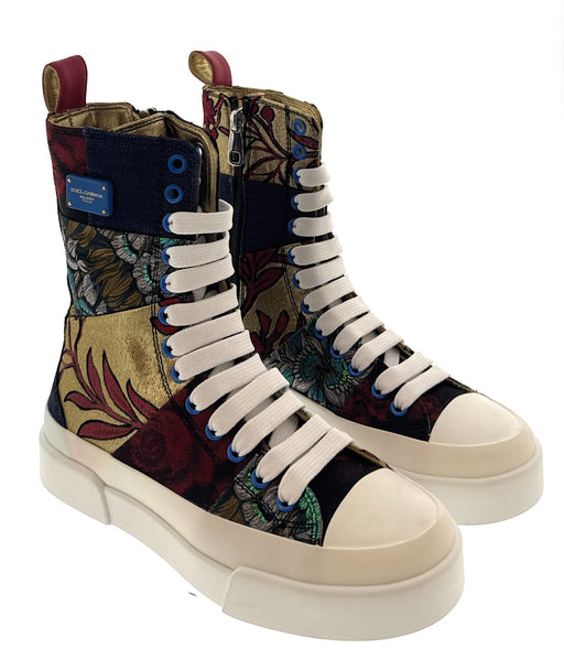 Dolce & Gabbana Multicolor Patch Work Lace Up HighTop Womens Sneakers-35