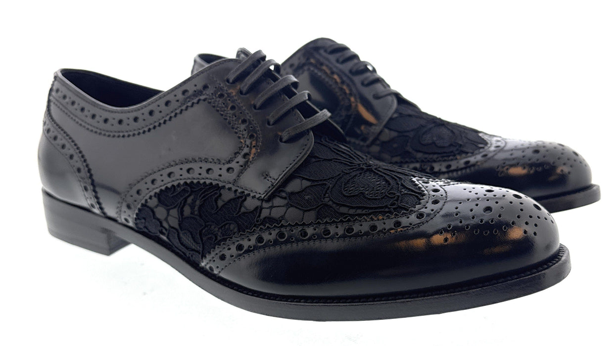 Dolce & Gabbana Men's Black Lace Oxford Brogue Dress Shoes-EU40.5