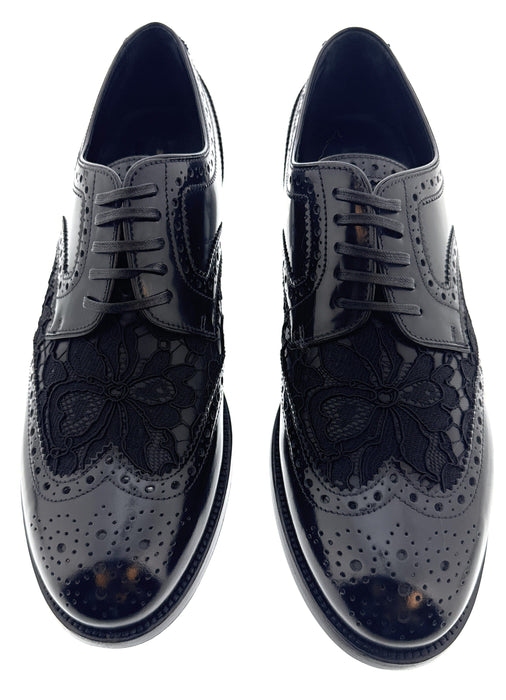 Dolce & Gabbana Men's Black Lace Oxford Brogue Dress Shoes-EU40.5
