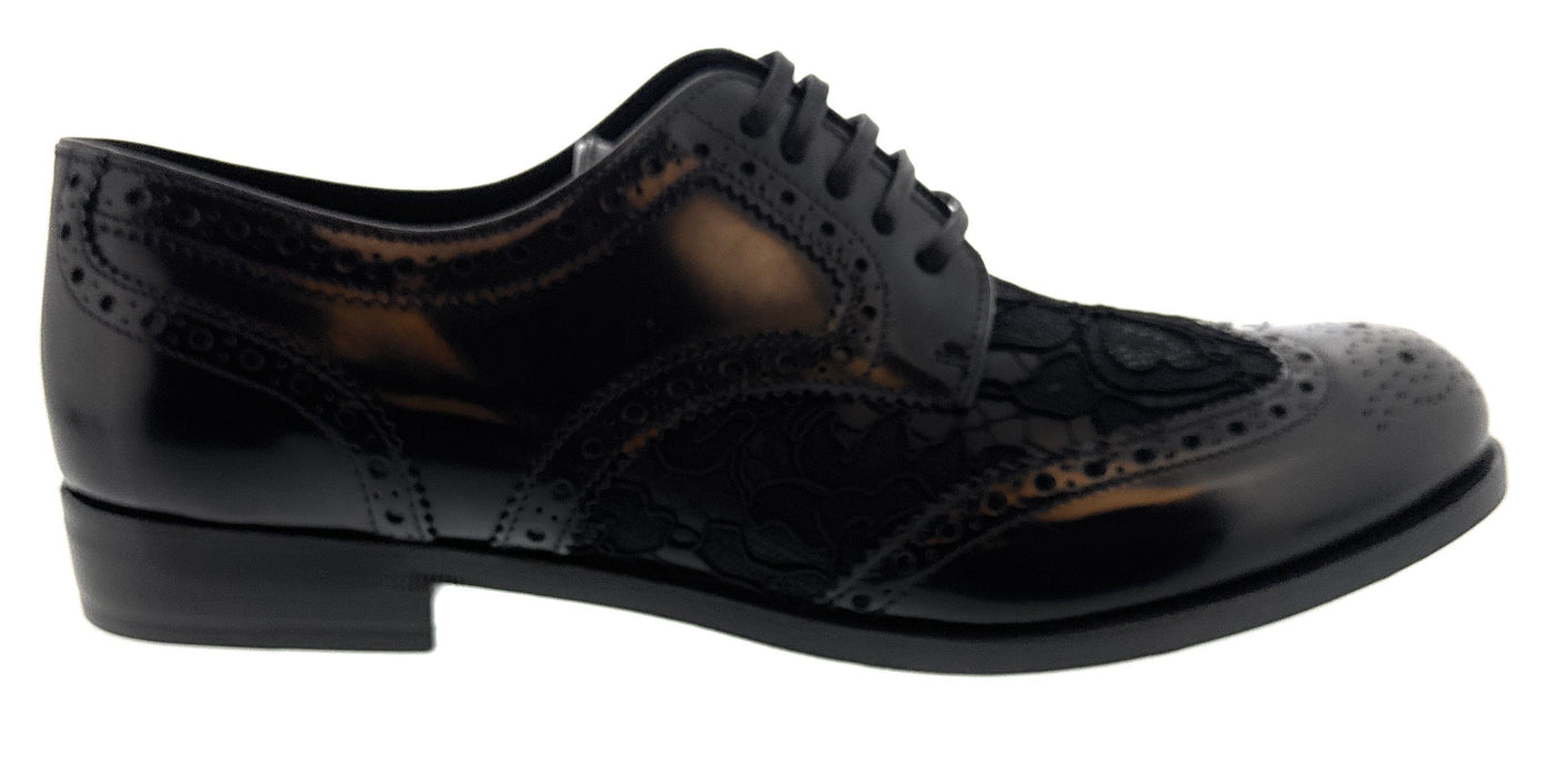 Dolce & Gabbana Men's Black Lace Oxford Brogue Dress Shoes-EU40.5