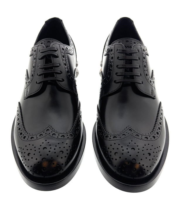 Dolce & Gabbana Men's Black Leather Oxford Brogue Dress Shoes with DG Logo Heel-EU36.5