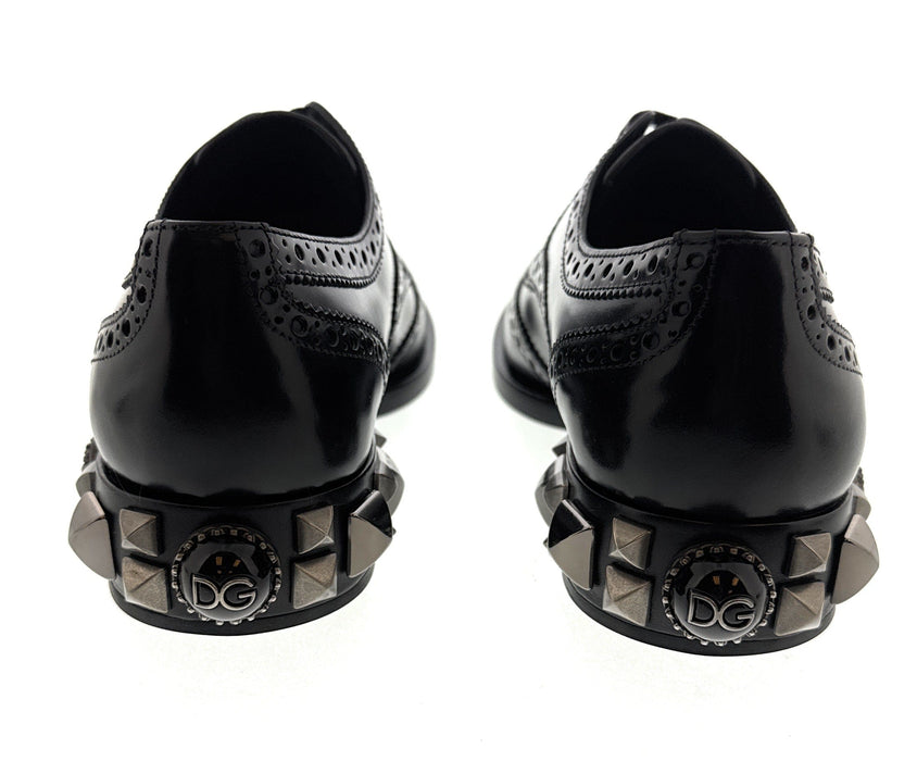 Dolce & Gabbana Men's Black Leather Oxford Brogue Dress Shoes with DG Logo Heel-EU36.5