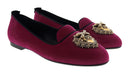 Dolce & Gabbana Women's Burgundy Velvet Loafers with Sacred Heart Embellishment-EU36