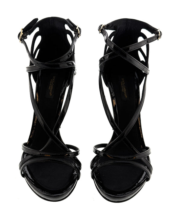 Dolce & Gabbana Black Patent Leather Strappy Stiletto Sandals
-EU37