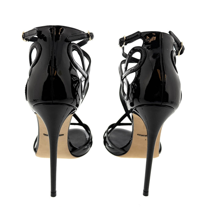 Dolce & Gabbana Black Patent Leather Strappy Stiletto Sandals
-EU37
