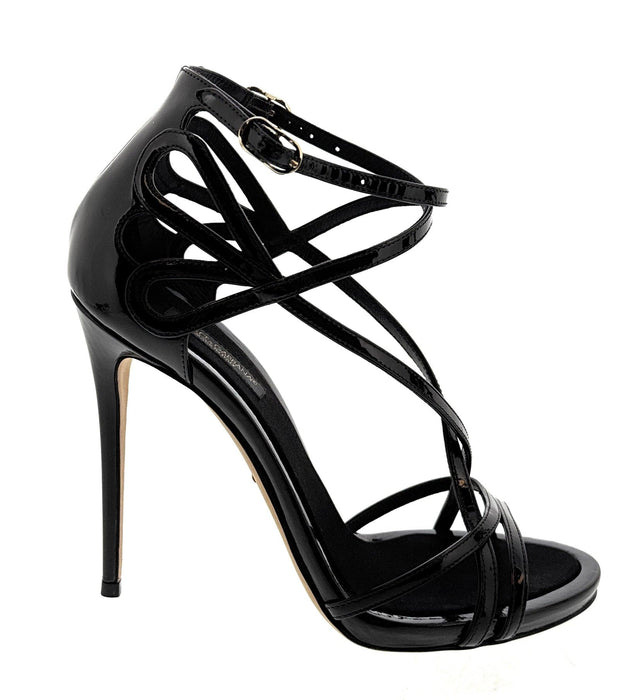 Dolce & Gabbana Black Patent Leather Strappy Stiletto Sandals
-EU37