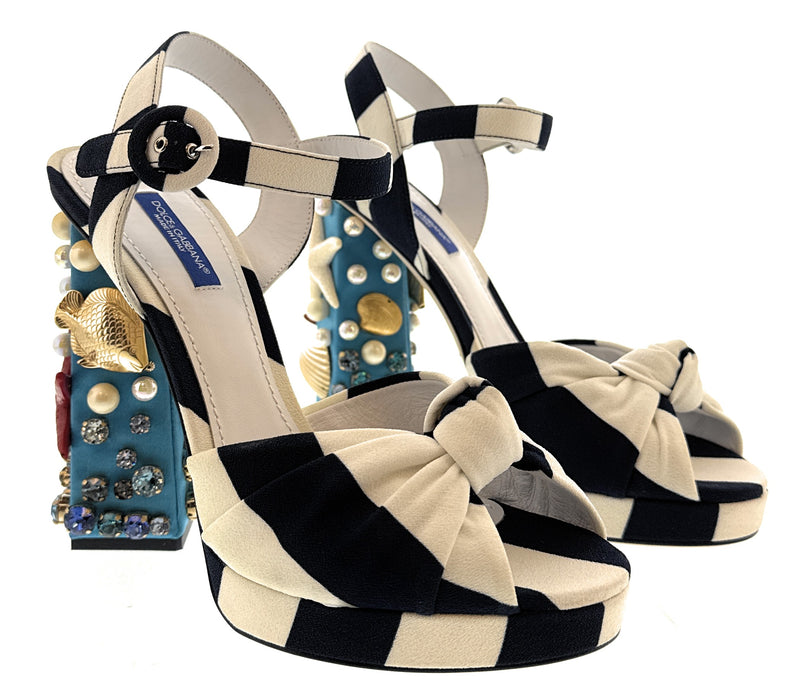 Dolce & Gabbana Nautical-Inspired Embellished Platform Sandals with Sculpted Heels-EU38
