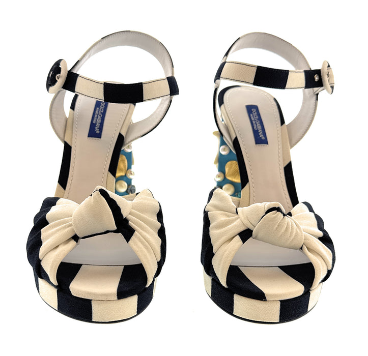 Dolce & Gabbana Nautical-Inspired Embellished Platform Sandals with Sculpted Heels-EU38