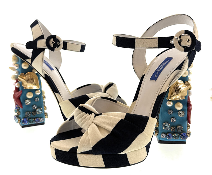 Dolce & Gabbana Nautical-Inspired Embellished Platform Sandals with Sculpted Heels-EU38