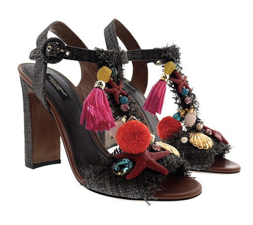 Dolce & Gabbana Women's Tropical Embellished Raffia High Heel Sandals-EU37
