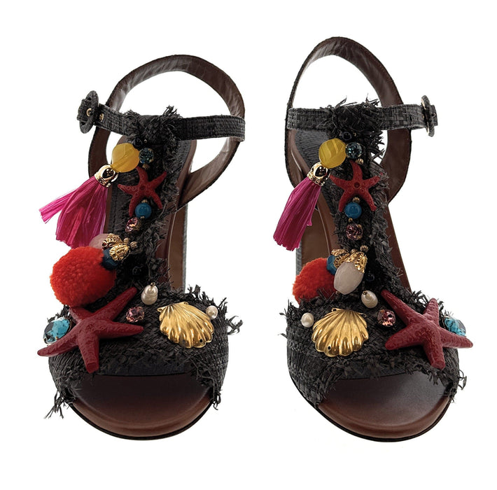 Dolce & Gabbana Women's Tropical Embellished Raffia High Heel Sandals-EU37