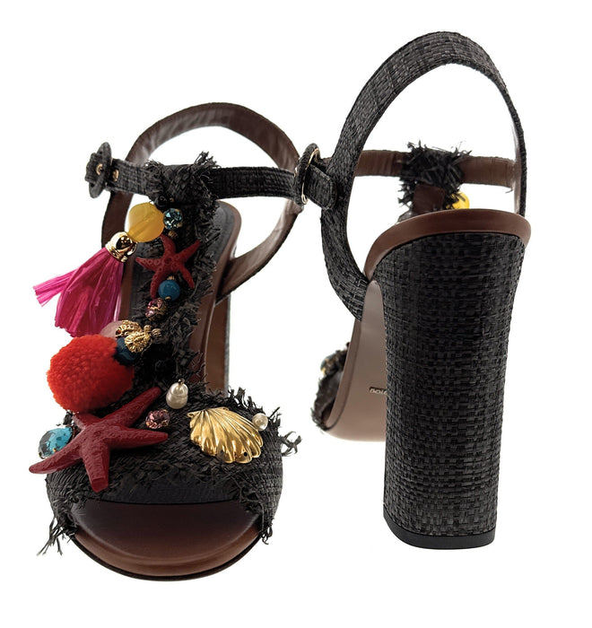Dolce & Gabbana Women's Tropical Embellished Raffia High Heel Sandals-EU37