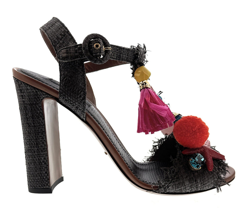 Dolce & Gabbana Women's Tropical Embellished Raffia High Heel Sandals-EU37