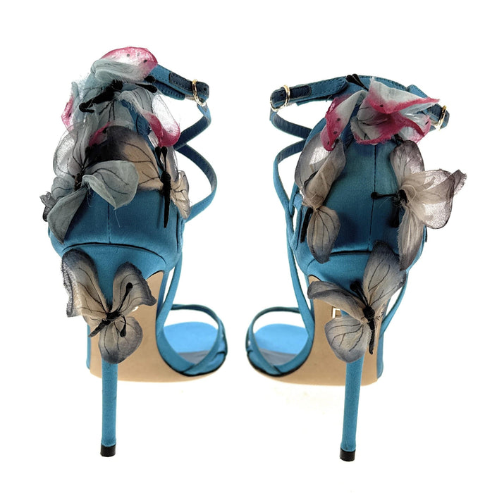 Dolce & Gabbana Sky Blue Floral Embellished Stiletto Sandals-EU36.5