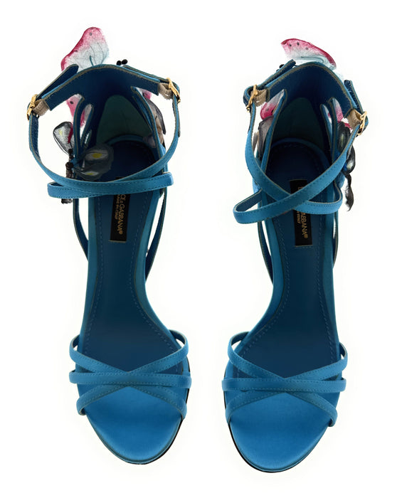 Dolce & Gabbana Sky Blue Floral Embellished Stiletto Sandals-EU36.5
