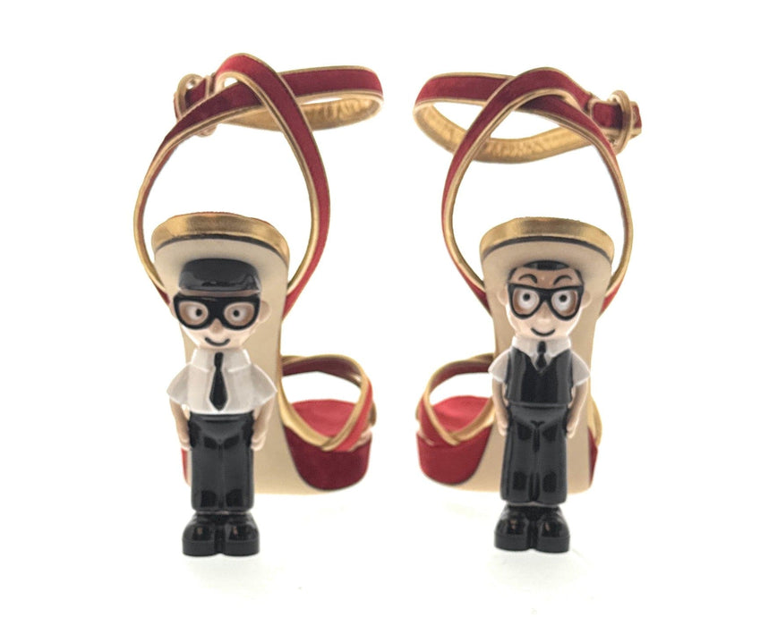 Dolce & Gabbana Red Velvet Character Heel Sandals — Iconic Designer Figurine Heel-EU36