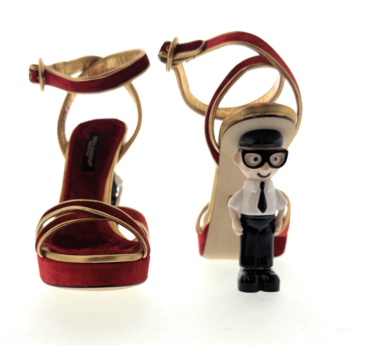 Dolce & Gabbana Red Velvet Character Heel Sandals — Iconic Designer Figurine Heel-EU36