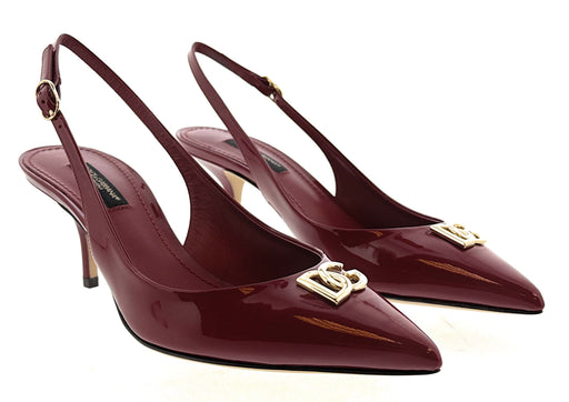 Dolce & Gabbana Burgundy Patent Leather Slingback Heels with DG Logo-EU36