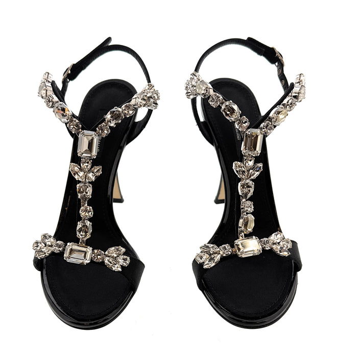 Dolce & Gabbana Black Crystal Embellished High-Heel Sandals