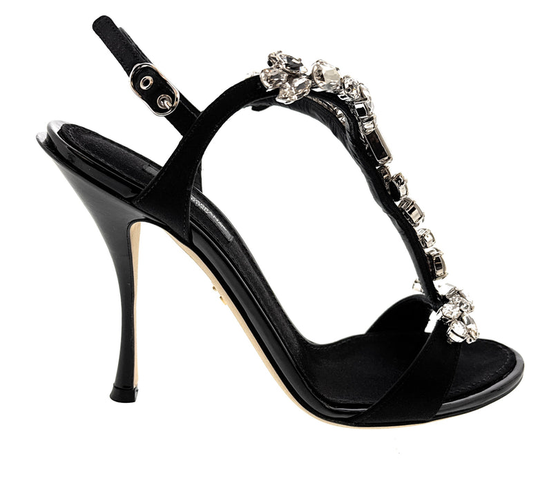 Dolce & Gabbana Black Crystal Embellished High-Heel Sandals
