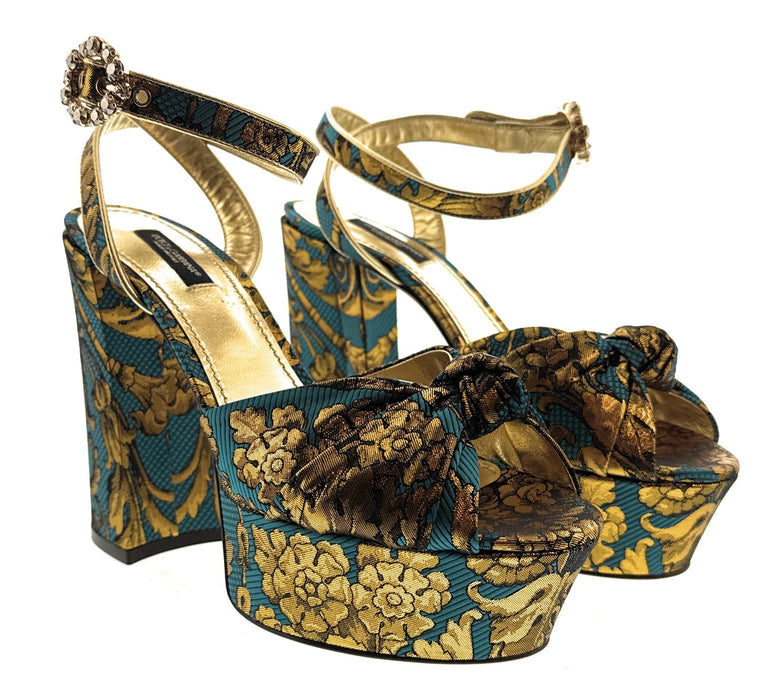 Dolce & Gabbana Gold Brocade Block Heel Platform Sandals-39