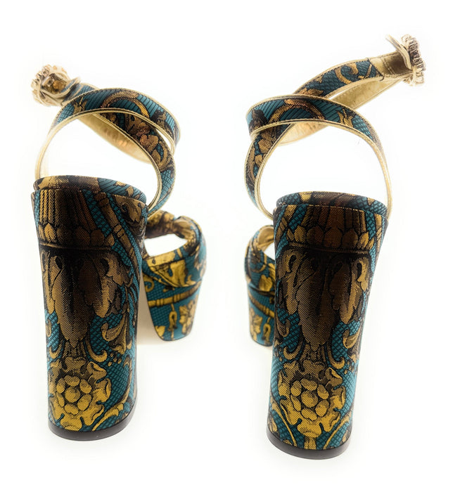 Dolce & Gabbana Gold Brocade Block Heel Platform Sandals-39