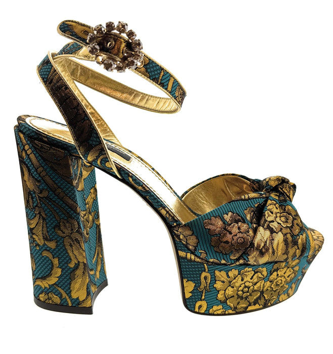 Dolce & Gabbana Gold Brocade Block Heel Platform Sandals-39